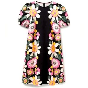 BODEN Seam Detail Jersey Shift Dress Black Floral US Size 10/UK Size 14 NIB!